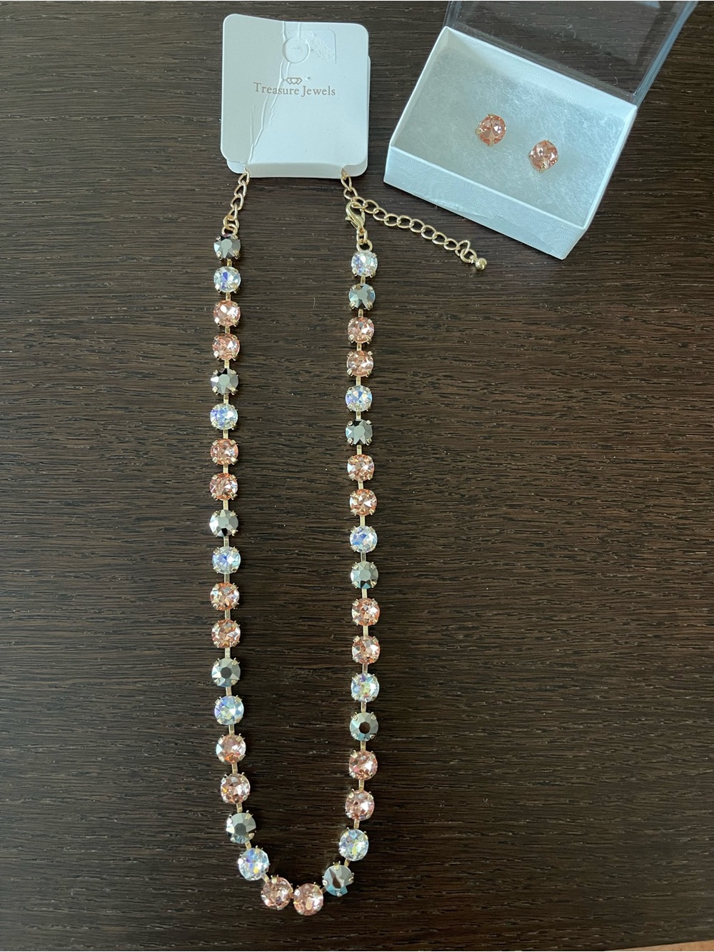 Treasure Jewels Rose Gold Crystal Necklace with Matching Studs